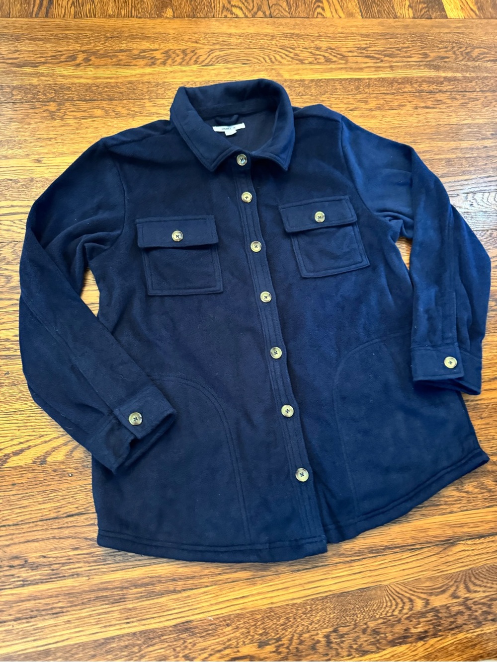Navy Button-Front Fleece Shacket - Picture 7 of 12